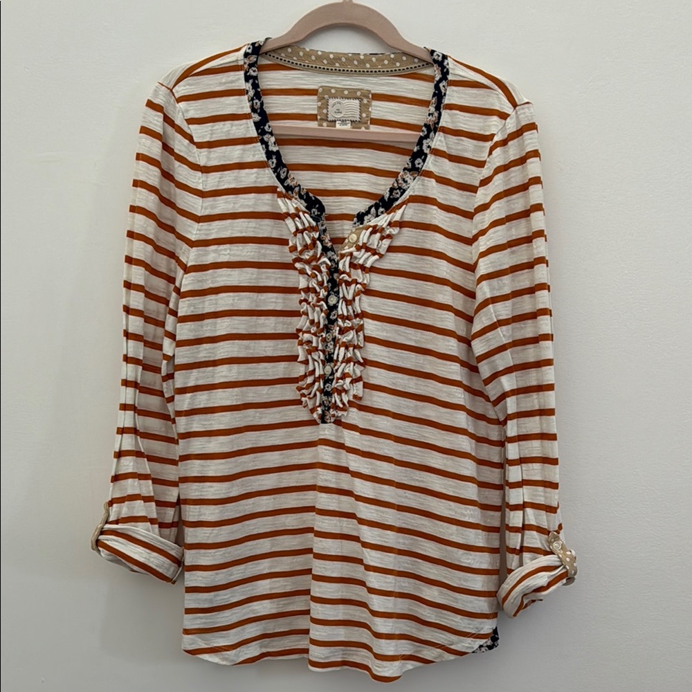 Anthropologie Postmark Striped Blouse with Ruffle Detail